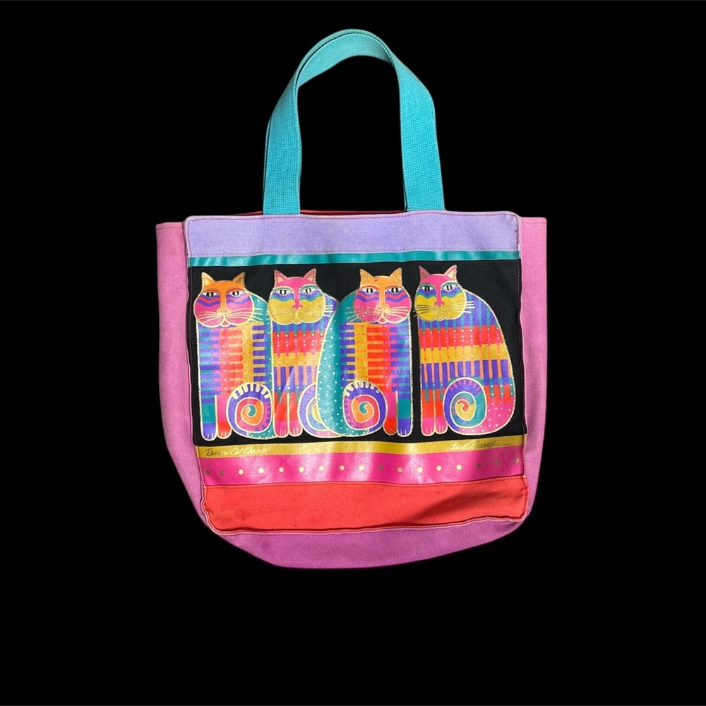 laurel Burch 4 cat tote bag artsy style, VTG style,cat lovers style multicolored